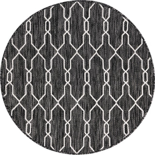 Unique Loom Outdoor Trellis T-KZOD14 Charcoal Area Rug Round Top-down Image