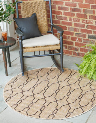 Unique Loom Outdoor Trellis T-KZOD14 Natural Area Rug Round Lifestyle Image