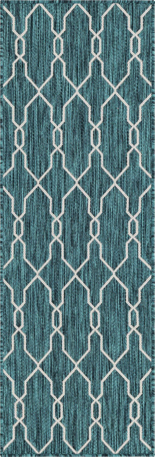 Unique Loom Outdoor Trellis T-KZOD14 Teal Area Rug Runner Top-down Image