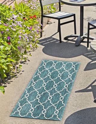 Unique Loom Outdoor Trellis T-KZOD14 Teal Area Rug Runner Lifestyle Image