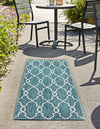 Unique Loom Outdoor Trellis T-KZOD14 Teal Area Rug Runner Lifestyle Image