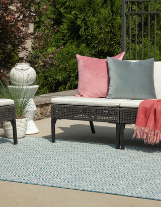 Unique Loom Outdoor Trellis T-KZOD15 Aqua Area Rug Rectangle Lifestyle Image