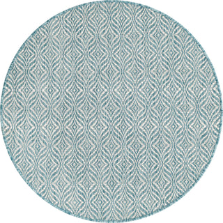 Unique Loom Outdoor Trellis T-KZOD15 Aqua Area Rug Round Lifestyle Image