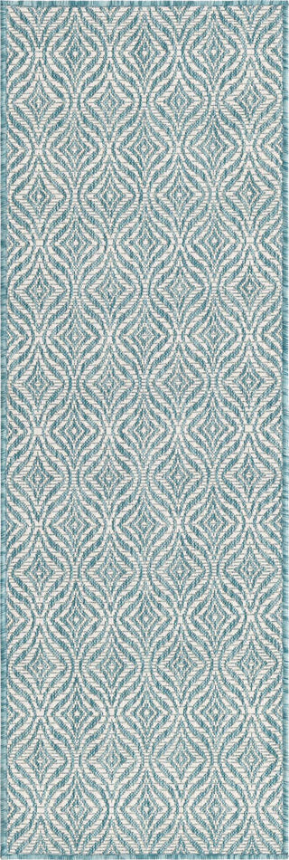 Unique Loom Outdoor Trellis T-KZOD15 Aqua Area Rug Runner Top-down Image