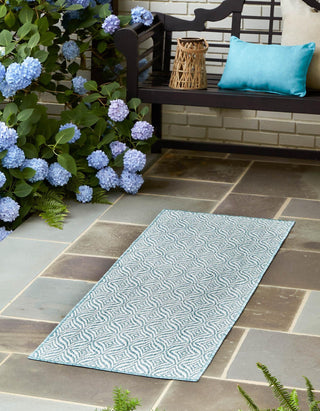 Unique Loom Outdoor Trellis T-KZOD15 Aqua Area Rug Runner Lifestyle Image