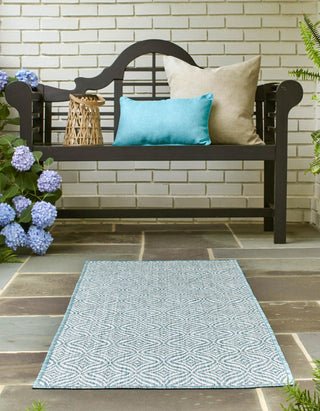 Unique Loom Outdoor Trellis T-KZOD15 Aqua Area Rug Runner Lifestyle Image