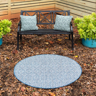 Unique Loom Outdoor Trellis T-KZOD15 Blue Area Rug Round Lifestyle Image