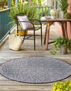 Unique Loom Outdoor Trellis T-KZOD15 Charcoal Area Rug Round Lifestyle Image