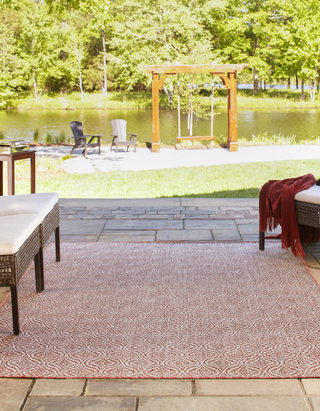 Unique Loom Outdoor Trellis T-KZOD15 Rust Red Area Rug Rectangle Lifestyle Image Feature