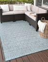 Unique Loom Outdoor Trellis T-KZOD15 Teal Area Rug Rectangle Lifestyle Image Feature