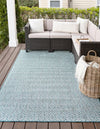 Unique Loom Outdoor Trellis T-KZOD15 Teal Area Rug Rectangle Lifestyle Image
