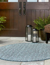 Unique Loom Outdoor Trellis T-KZOD15 Teal Area Rug Round Lifestyle Image