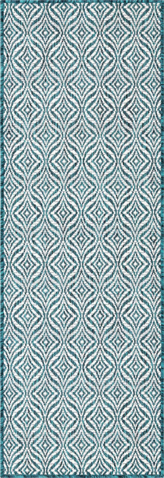 Unique Loom Outdoor Trellis T-KZOD15 Teal Area Rug Runner Top-down Image