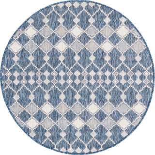 Unique Loom Outdoor Trellis T-KZOD22 Blue Area Rug Round Top-down Image