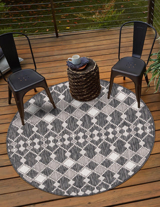 Unique Loom Outdoor Trellis T-KZOD22 Charcoal Area Rug Round Lifestyle Image