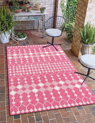 Unique Loom Outdoor Trellis T-KZOD22 Magenta Area Rug Rectangle Lifestyle Image Feature