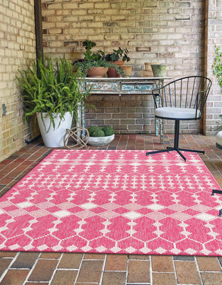 Unique Loom Outdoor Trellis T-KZOD22 Magenta Area Rug Rectangle Lifestyle Image