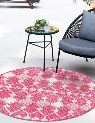 Unique Loom Outdoor Trellis T-KZOD22 Magenta Area Rug Round Lifestyle Image