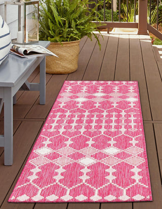 Unique Loom Outdoor Trellis T-KZOD22 Magenta Area Rug Runner Lifestyle Image