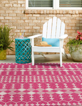 Unique Loom Outdoor Trellis T-KZOD22 Magenta Area Rug Square Lifestyle Image