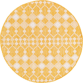 Unique Loom Outdoor Trellis T-KZOD22 Yellow Area Rug Round Top-down Image