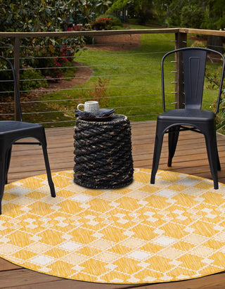 Unique Loom Outdoor Trellis T-KZOD22 Yellow Area Rug Round Lifestyle Image