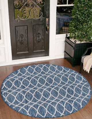 Unique Loom Outdoor Trellis T-KZOD24 Blue Area Rug Round Lifestyle Image