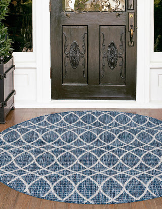 Unique Loom Outdoor Trellis T-KZOD24 Blue Area Rug Round Lifestyle Image