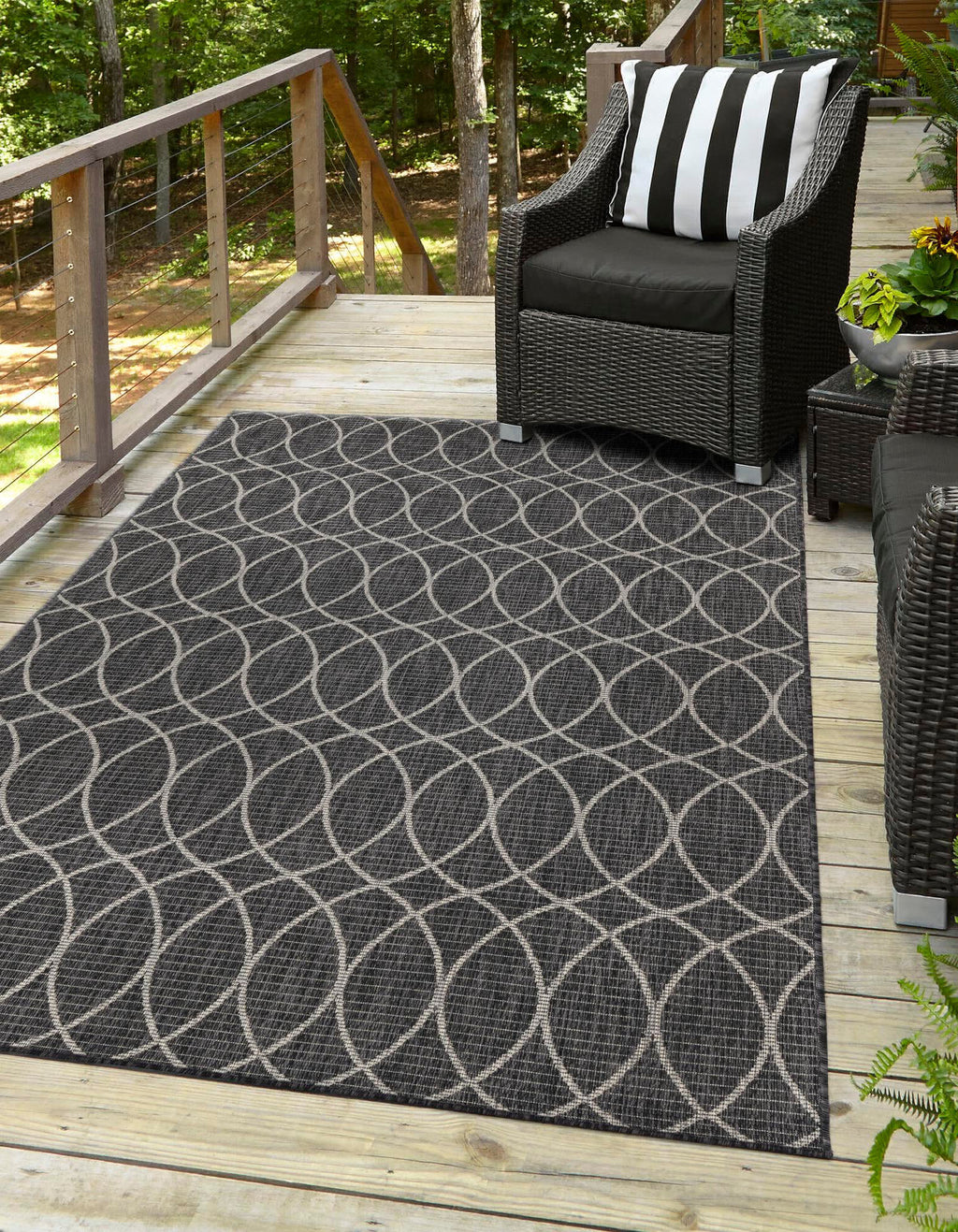 Unique Loom Outdoor Trellis T-KZOD24 Charcoal Area Rug Rectangle Lifestyle Image Feature
