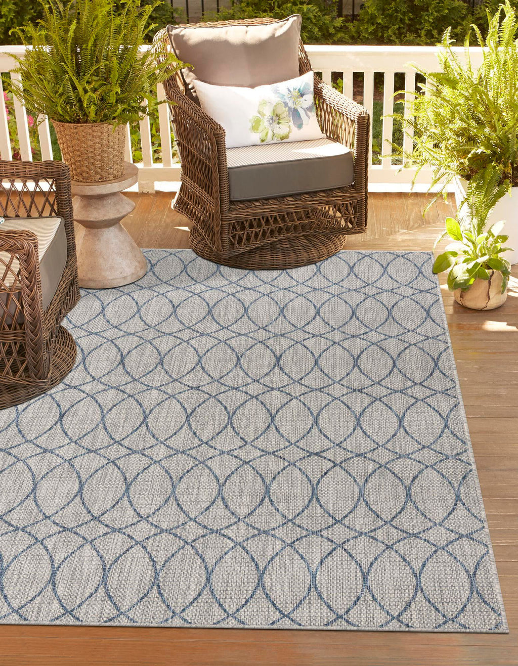 Unique Loom Outdoor Trellis T-KZOD24 Gray Blue Area Rug Rectangle Lifestyle Image Feature