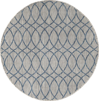 Unique Loom Outdoor Trellis T-KZOD24 Gray Blue Area Rug Round Top-down Image