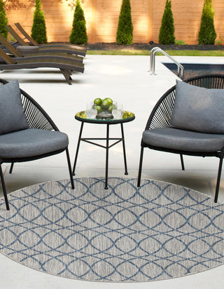 Unique Loom Outdoor Trellis T-KZOD24 Gray Blue Area Rug Round Lifestyle Image