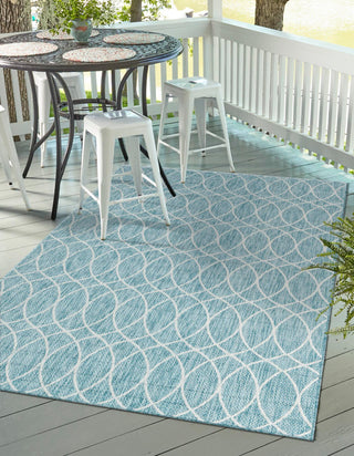 Unique Loom Outdoor Trellis T-KZOD24 Light Aqua Area Rug Rectangle Lifestyle Image Feature