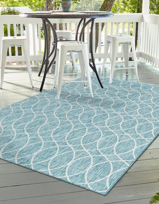 Unique Loom Outdoor Trellis T-KZOD24 Light Aqua Area Rug Rectangle Lifestyle Image