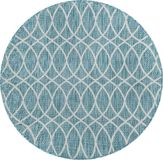 Unique Loom Outdoor Trellis T-KZOD24 Light Aqua Area Rug Round Top-down Image