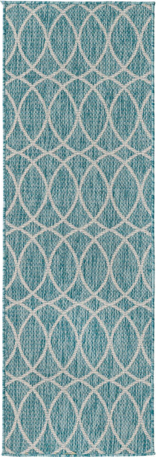 Unique Loom Outdoor Trellis T-KZOD24 Light Aqua Area Rug Runner Top-down Image