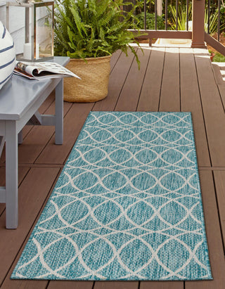 Unique Loom Outdoor Trellis T-KZOD24 Light Aqua Area Rug Runner Lifestyle Image