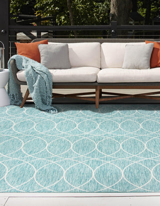 Unique Loom Outdoor Trellis T-KZOD24 Light Aqua Area Rug Square Lifestyle Image