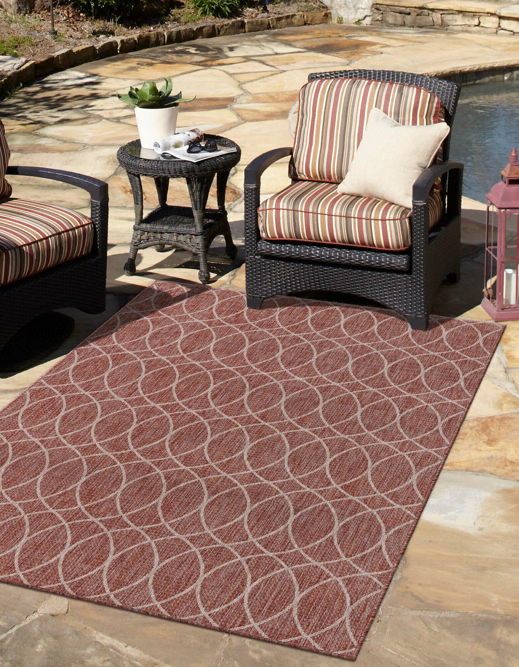 Unique Loom Outdoor Trellis T-KZOD24 Rust Red Area Rug Rectangle Lifestyle Image Feature