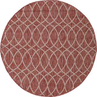 Unique Loom Outdoor Trellis T-KZOD24 Rust Red Area Rug Round Top-down Image