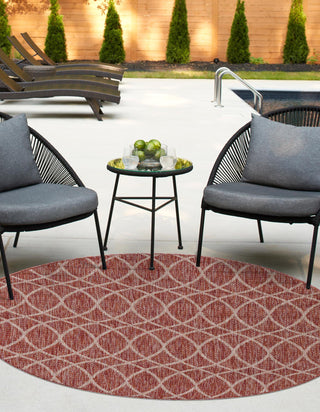 Unique Loom Outdoor Trellis T-KZOD24 Rust Red Area Rug Round Lifestyle Image