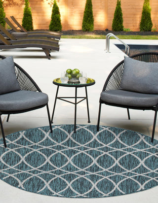 Unique Loom Outdoor Trellis T-KZOD24 Teal Area Rug Round Lifestyle Image