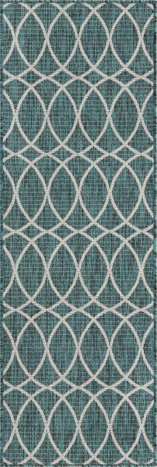 Unique Loom Outdoor Trellis T-KZOD24 Teal Area Rug Runner Top-down Image