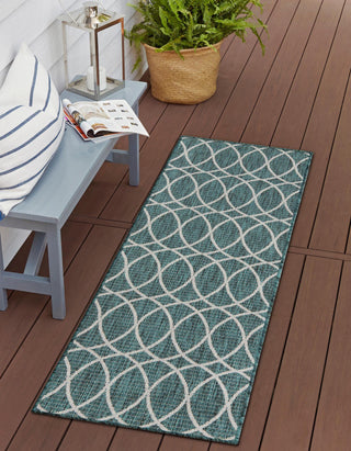 Unique Loom Outdoor Trellis T-KZOD24 Teal Area Rug Runner Lifestyle Image