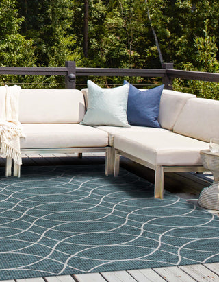 Unique Loom Outdoor Trellis T-KZOD24 Teal Area Rug Square Lifestyle Image