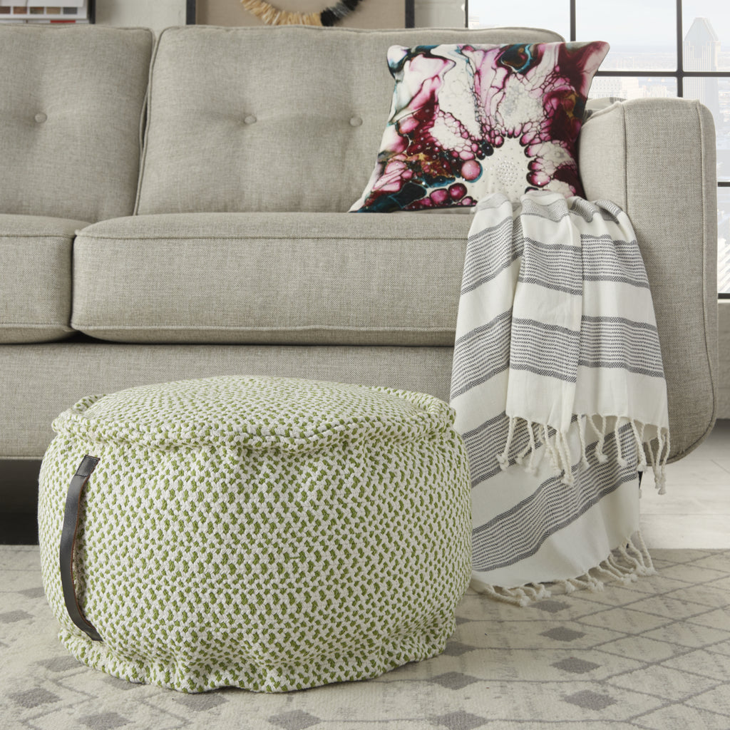 Nourison Outdoor Pillows Woven Pouf Green by Mina Victory  Feature