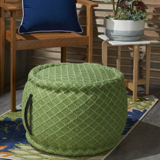 Nourison Outdoor Pillows Woven Lattice Pouf Green by Mina Victory 