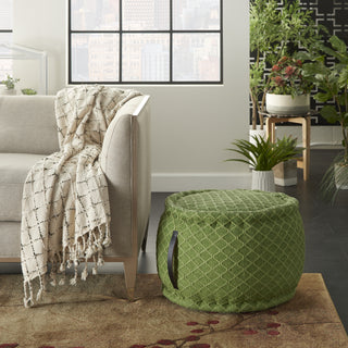 Nourison Outdoor Pillows Woven Lattice Pouf Green by Mina Victory  Feature