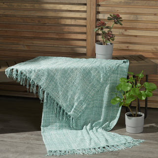 Nourison Outdoor Throws Woven Throw Aqua by Mina Victory 