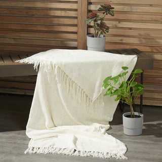 Nourison Outdoor Throws Woven Throw Ivory by Mina Victory 